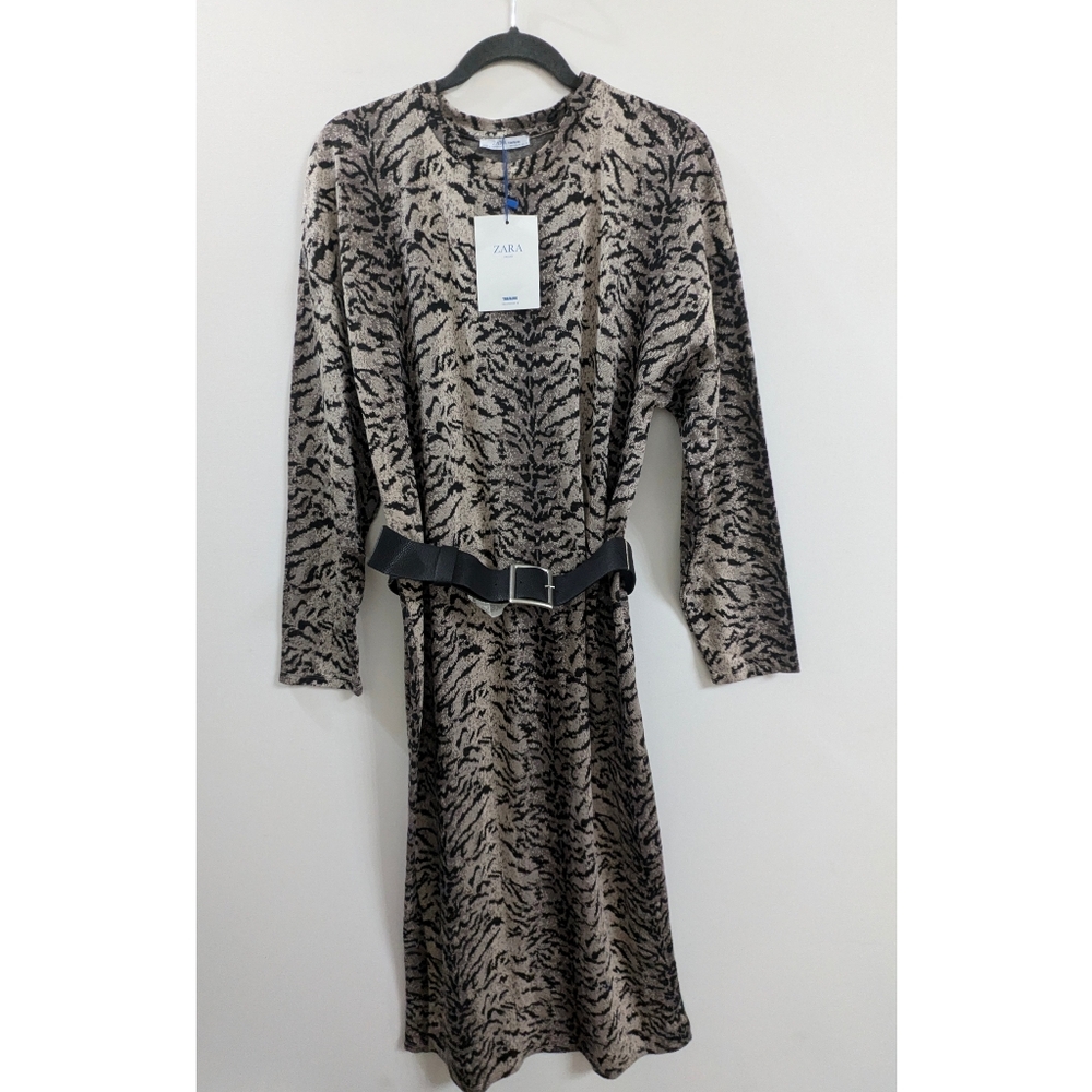 ZARA Belted Animal Print Midi Dress Size M - Picture 2 of 8